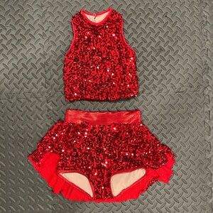 Sparkling Red Sequin Two-Piece Dance Costume Set ❤️
